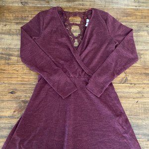 Candies Maroon Long Sleeve Dress with Keyhole Back